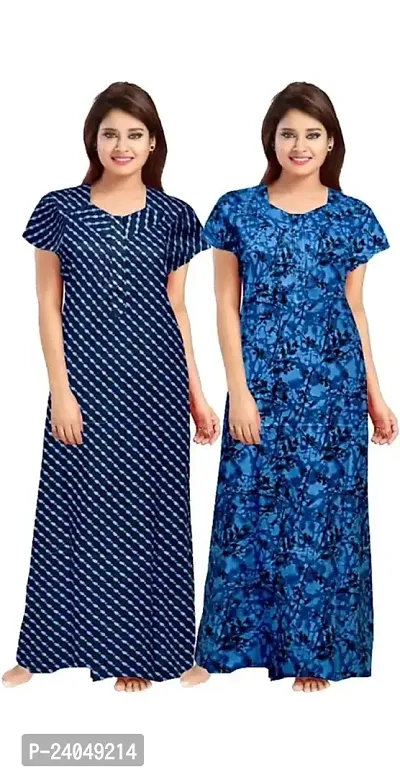 PMK FASHION 100% Cotton Nighty for Women || Long Length Printed Nighty/Maxi/Night Gown/Night Dress/Nightwear Inner  Sleepwear for Women's (Combo Pack of 2)-thumb0