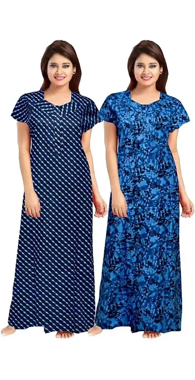 PMK FASHION 100% Cotton Nighty for Women || Long Length Printed Nighty/Maxi/Night Gown/Night Dress/Nightwear Inner & Sleepwear for Women's (Combo Pack of 2)