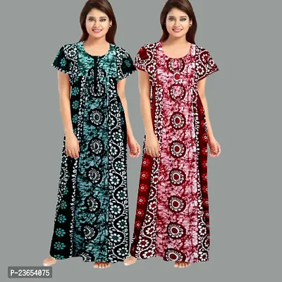 Elegant Cotton Printed Nighty For Women- Pack Of 2-thumb0