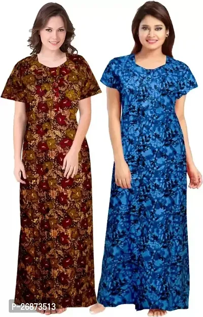 Cotton Printed Nightys For Women Pack Of 2