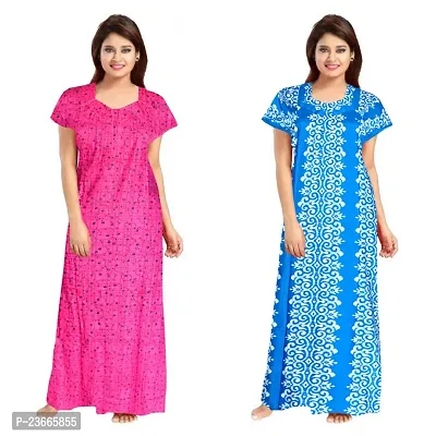 Comfortable Multicoloured Cotton Nightdress For Women Pack Of 2-thumb0