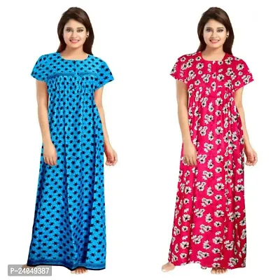 PMK FASHION 100% Cotton Nighty for Women || Long Length Printed Nighty/Maxi/Night Gown/Night Dress/Nightwear Inner  Sleepwear for Women's (Combo Pack of 2)-thumb0