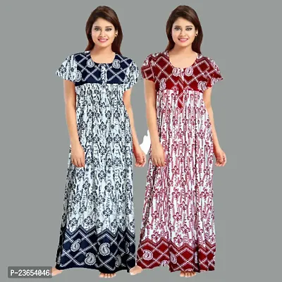 Elegant Cotton Printed Nighty For Women- Pack Of 2