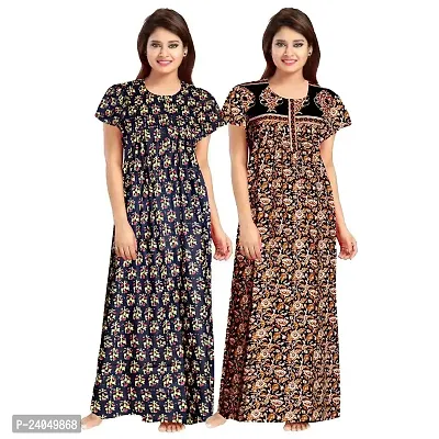 PMK FASHION 100% Cotton Nighty for Women || Long Length Printed Nighty/Maxi/Night Gown/Night Dress/Nightwear Inner  Sleepwear for Women's (Combo Pack of 2)