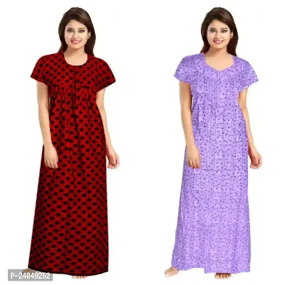 PMK FASHION 100% Cotton Nighty for Women || Long Length Printed Nighty/Maxi/Night Gown/Night Dress/Nightwear Inner  Sleepwear for Women's (Combo Pack of 2)