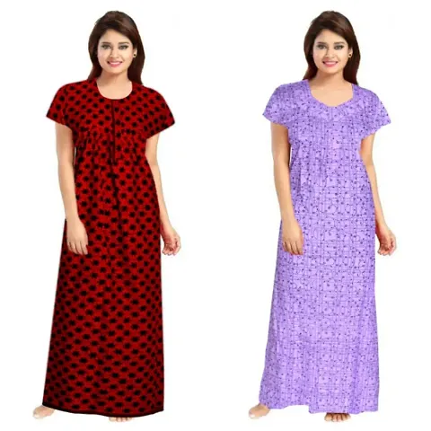 PMK FASHION 100% Cotton Nighty for Women || Long Length Printed Nighty/Maxi/Night Gown/Night Dress/Nightwear Inner & Sleepwear for Women's (Combo Pack of 2)