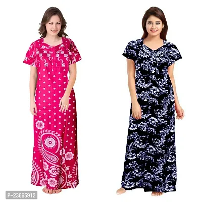 Comfortable Multicoloured Cotton Nightdress For Women Pack Of 2-thumb0