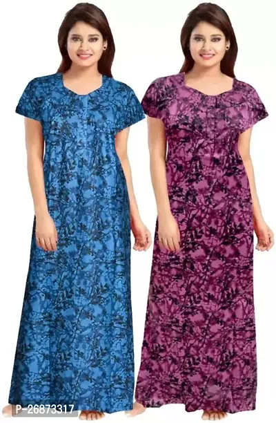 Cotton Printed Nightys For Women Pack Of 2