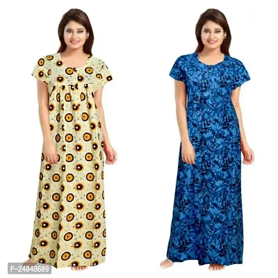 PMK FASHION 100% Cotton Kaftan for Women || Long Length Printed Nighty/Kaftan/Maxi/Night Gown/Night Dress/Nightwear Inner  Sleepwear for Women's (Combo Pack of 2)-thumb0