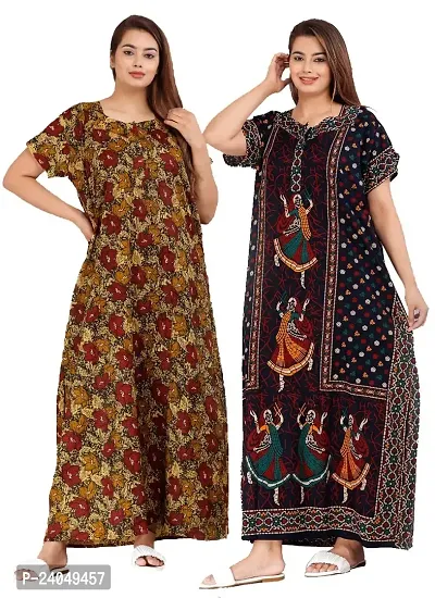 PMK FASHION 100% Cotton Kaftan for Women || Long Length Printed Nighty/Kaftan/Maxi/Night Gown/Night Dress/Nightwear Inner  Sleepwear for Women's (Combo Pack of 2)-thumb0