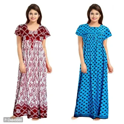 PMK FASHION 100% Cotton Kaftan || Long Length Printed Nighty/Kaftan/Maxi/Night Gown/Night Dress/Nightwear Inner  Sleepwear for Women's (Combo Pack of 2)-thumb0