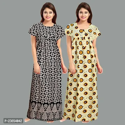 Elegant Cotton Printed Nighty For Women- Pack Of 2-thumb0