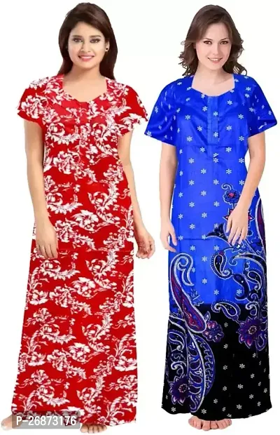 Cotton Printed Nightys For Women Pack Of 2