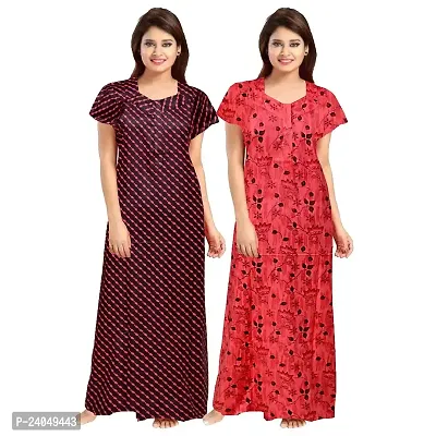 PMK FASHION 100% Cotton Nighty for Women || Long Length Printed Nighty/Maxi/Night Gown/Night Dress/Nightwear Inner  Sleepwear for Women's (Combo Pack of 2)