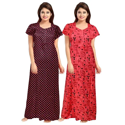 Stylish Embellished rich long nightwear Combo Pack of 2