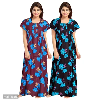 Stylish Multicoloured Cotton Printed Nighty For Women Pack Of 2-thumb0