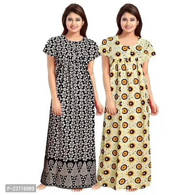 Stylish Multicoloured Cotton Printed Nighty For Women Pack Of 2