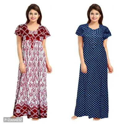 Elegant Cotton Printed Nighty For Women- Pack Of 2