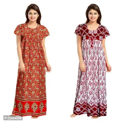 Elegant Cotton Printed Nighty For Women- Pack Of 2