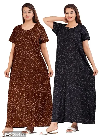 PMK FASHION 100% Cotton Kaftan for Women || Long Length Printed Nighty/Kaftan/Maxi/Night Gown/Night Dress/Nightwear Inner  Sleepwear for Women Combo Pack of 2