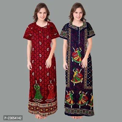 Elegant Cotton Printed Nighty For Women- Pack Of 2-thumb0