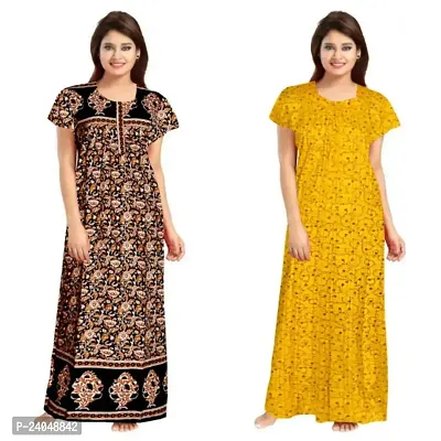 PMK FASHION 100% Cotton Nighty for Women || Long Length Printed Nighty/Maxi/Night Gown/Night Dress/Nightwear Inner  Sleepwear for Women's (Combo Pack of 2)-thumb0