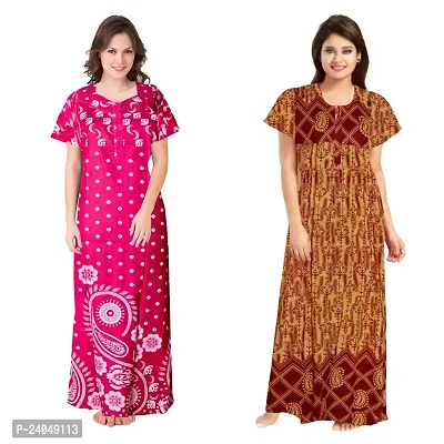 PMK FASHION 100% Cotton Kaftan for Women || Long Length Printed Nighty/Kaftan/Maxi/Night Gown/Night Dress/Nightwear Inner  Sleepwear for Women's (Combo Pack of 2)