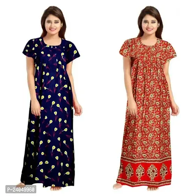 PMK FASHION 100% Cotton Kaftan || Long Length Printed Nighty/Kaftan/Maxi/Night Gown/Night Dress/Nightwear Inner  Sleepwear for Women's (Combo Pack of 2)-thumb0