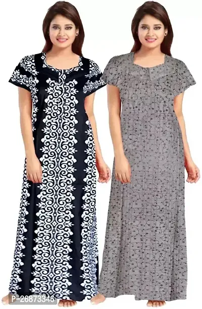 Cotton Printed Nightys For Women Pack Of 2