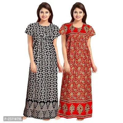 Stylish Multicoloured Cotton Printed Nighty For Women Pack Of 2