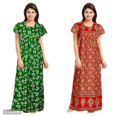 PMK FASHION 100% Cotton Nighty for Women || Long Length Printed Nighty/Maxi/Night Gown/Night Dress/Nightwear Inner .. Sleepwear for Women's (Combo Pack of 2)