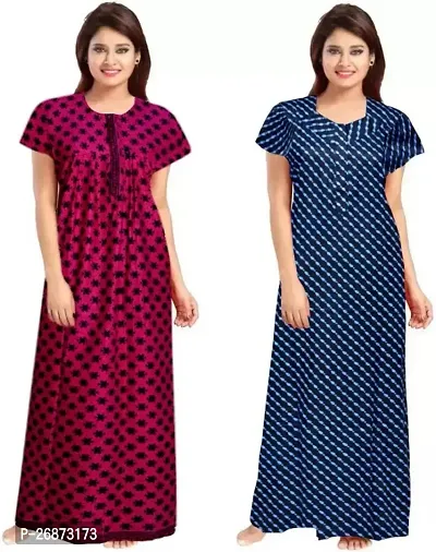 Cotton Printed Nighty For Women Pack Of 2-thumb0