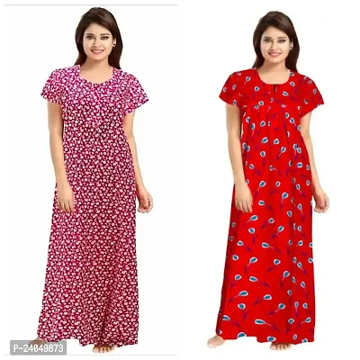 PMK FASHION 100% Cotton Kaftan for Women Long Length Printed Nighty/Kaftan/Maxi/Night Gown/Night Dress/Nightwear Inner  Sleepwear for Women s (Combo Pack of 2) Pink