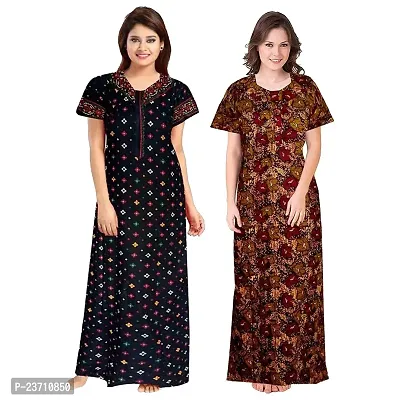 Stylish Multicoloured Cotton Printed Nighty For Women Pack Of 2