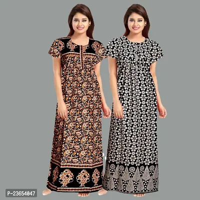 Elegant Cotton Printed Nighty For Women- Pack Of 2-thumb0