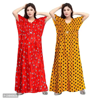 PMK FASHION 100% Cotton Kaftan for Women || Long Length Printed Nighty/Kaftan/Maxi/Night Gown/Night Dress/Nightwear Inner  Sleepwear for Women's (Combo Pack of 2)