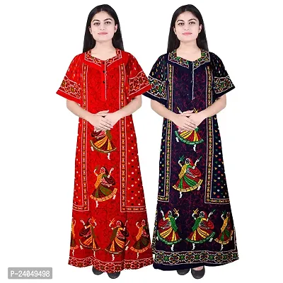 PMK FASHION 100% Cotton Nighty for Women || Long Length Printed Nighty/Maxi/Night Gown/Night Dress/Nightwear Inner  Sleepwear for Women's (Combo Pack of 2)