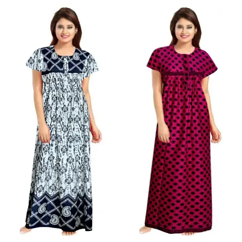 PMK FASHION 100% Cotton Kaftan for Women || Long Length Printed Nighty/Kaftan/Night Gown/Night Dress/Nightwear Inner & Sleepwear for Women's (Combo Pack of 2)