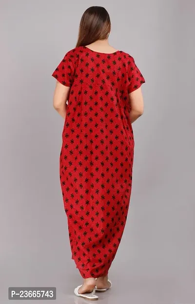 Comfortable Red Cotton Nightdress For Women-thumb4