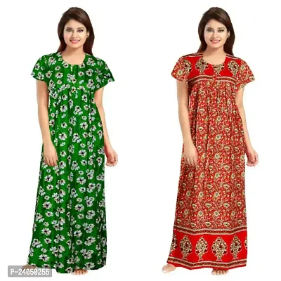 PMK FASHION 100% Cotton Nighty for Women || Long Length Printed Nighty/Maxi/Night Gown/Night Dress/Nightwear Inner  Sleepwear for Women's (Combo Pack of 2)