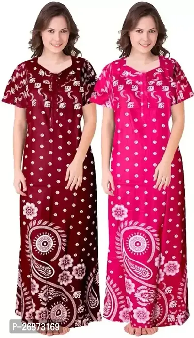 Cotton Printed Nightys For Women Pack Of 2-thumb0