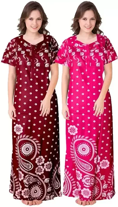 JVSP Women's Cotton Printed Attractive Maternity Wear Comfortable Maxi Nightdresses ( Combo Pack of 2 PCs.)