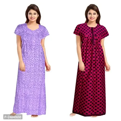 PMK FASHION 100% Cotton Kaftan for Women || Long Length Printed Nighty/Kaftan/Maxi/Night Gown/Night Dress/Nightwear Inner Sleepwear for Women's (Combo Pack of 2)-thumb0