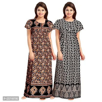 Stylish Multicoloured Cotton Printed Nighty For Women Pack Of 2-thumb0