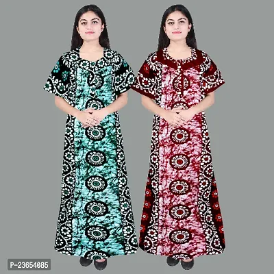 Elegant Cotton Printed Nighty For Women- Pack Of 2-thumb0