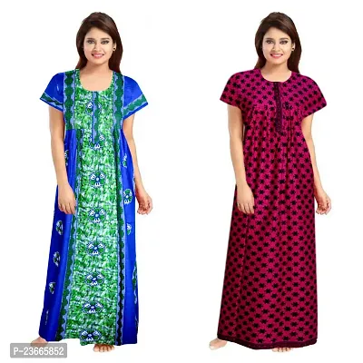 Comfortable Multicoloured Cotton Nightdress For Women Pack Of 2