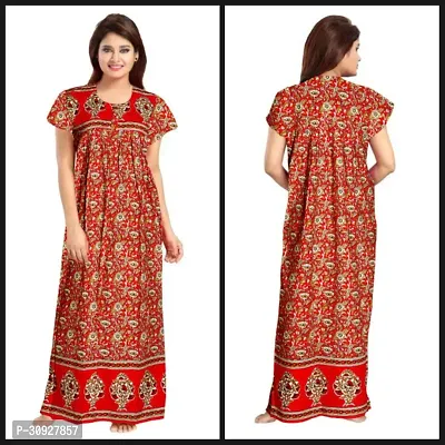 Stylish Red Cotton Blend Printed Nighty For Women-thumb0