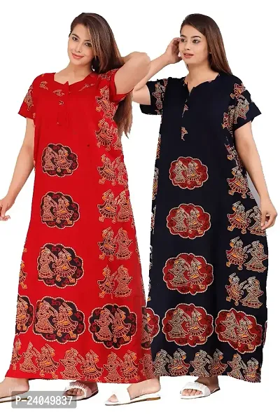 PMK FASHION 100% Cotton Kaftan for Women || Long Length Printed Nighty/Kaftan/Maxi/Night Gown/Night Dress/Nightwear Inner  Sleepwear for Women Combo Pack of 2-thumb0