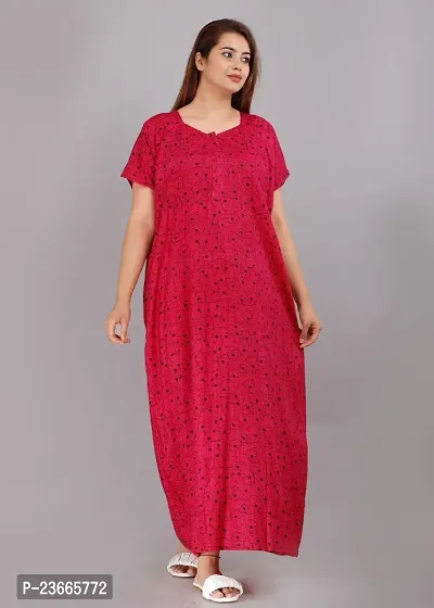 Comfortable Red Cotton Nightdress For Women-thumb2