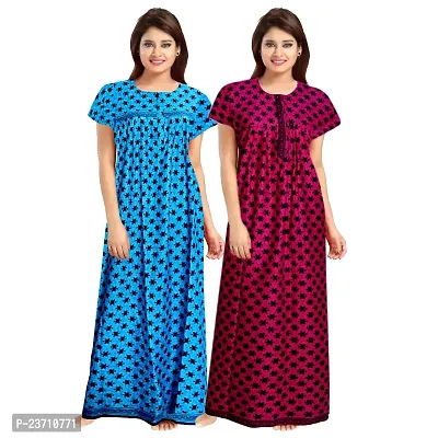 Stylish Multicoloured Cotton Printed Nighty For Women Pack Of 2-thumb0